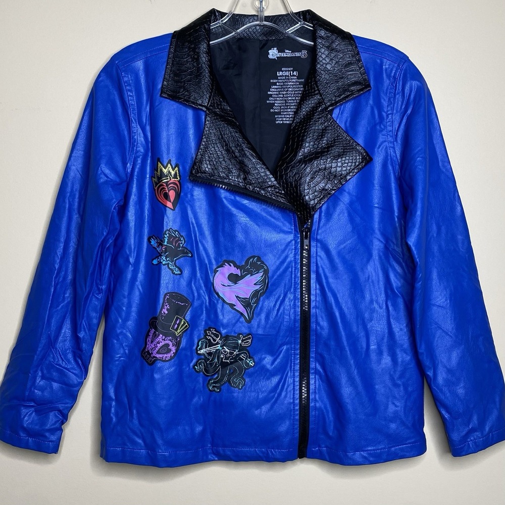Disney Descendants 3 Moto Jacket Girls Size 14 Blue Faux Leather Wickedly Fierce